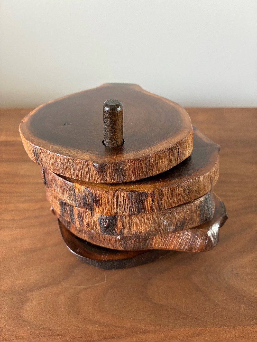 Rustic Live Edge Wood Coaster Set of 4 | Natural Raw Edge Wooden Drink Coasters - Picture 5 of 11